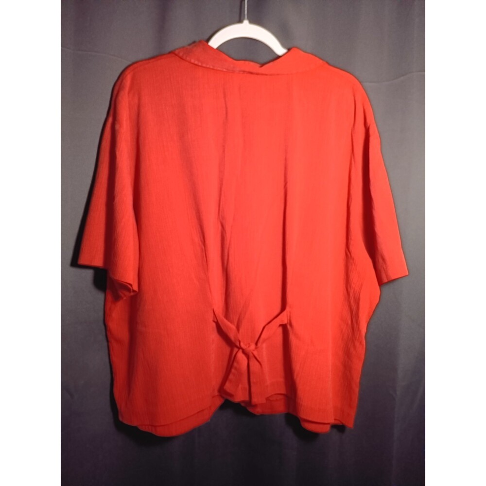 Red Cottagecore Spring Summer Garden Collar Button Up Teddi 2X Short Sleeve - Picture 4 of 4